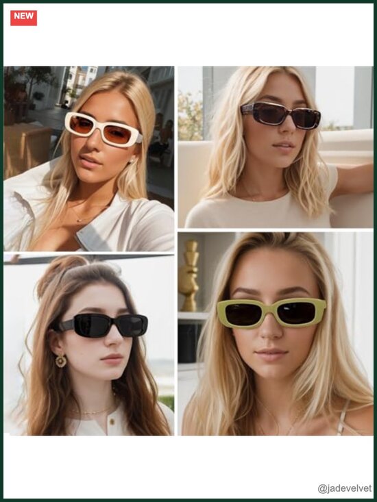 Retro Vintage Small Square Rectangle 90s Y2K Sunglasses Pack of 4 main image 5